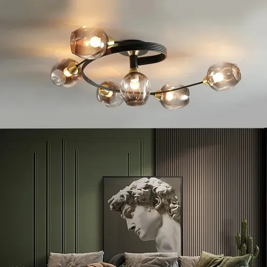 Nordic Glass Ceiling Light Grey Pendant Lamp for Living Room Bedroom Modern Indoor Hanging (WH