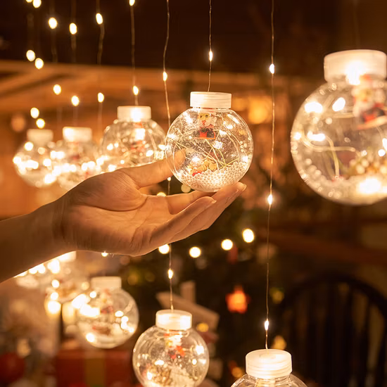 LED Curtain Lamp Christmas Wish Goals, Snowman Christmas Tree Window Festivals Decoration Copper Line Light Ball Light String