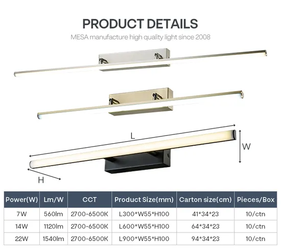 Adjustable LED Bathroom Vanity Light Indoor Mirror Lighting IP44 Waterproof Wall Lamp 