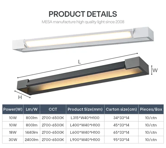 LED Vanity Bathroom Lighting Decorative Mirror Hotel Decoration IP44 Home Indoor Wall Lamp 