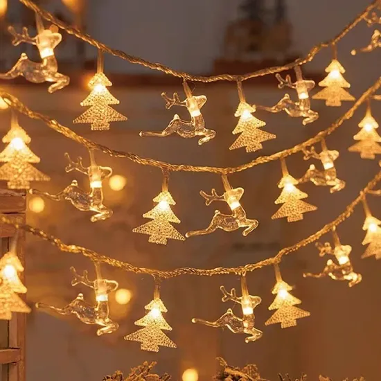 LED Christmas Lights String with Snowflake Deer Festive Decoration for Christmas Tree 