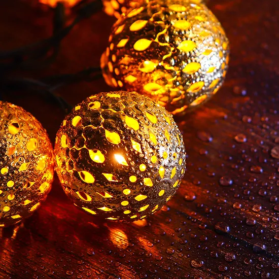 LED Solar Outdoor Garden Hollow Ball Wrought Iron Light String 